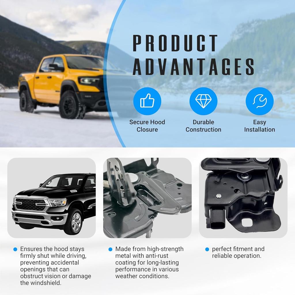 Motorhaubenschloss-Verriegelung mit Sensor für 2013-2025 Ram 1500 2019-2024 Ram 1500 Classic 2014-2015 Ram 2500 3.0L 3.6L 5.7L 6.2L 68159725AA 68159725AB DLA2194