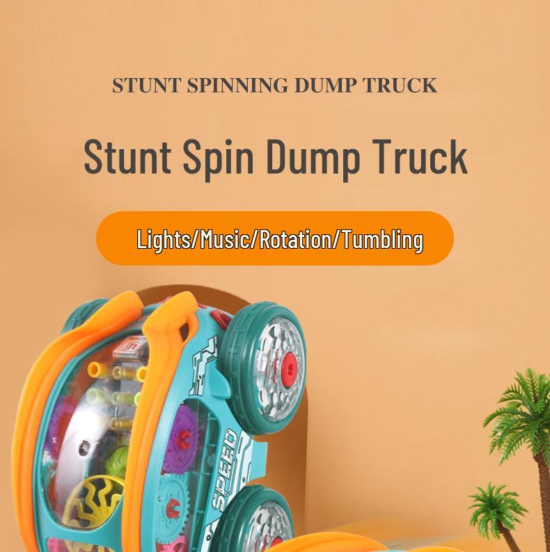 360° Rotating Electric Stunt Car with Lights & Music - Transparent Gear Toy for Kids