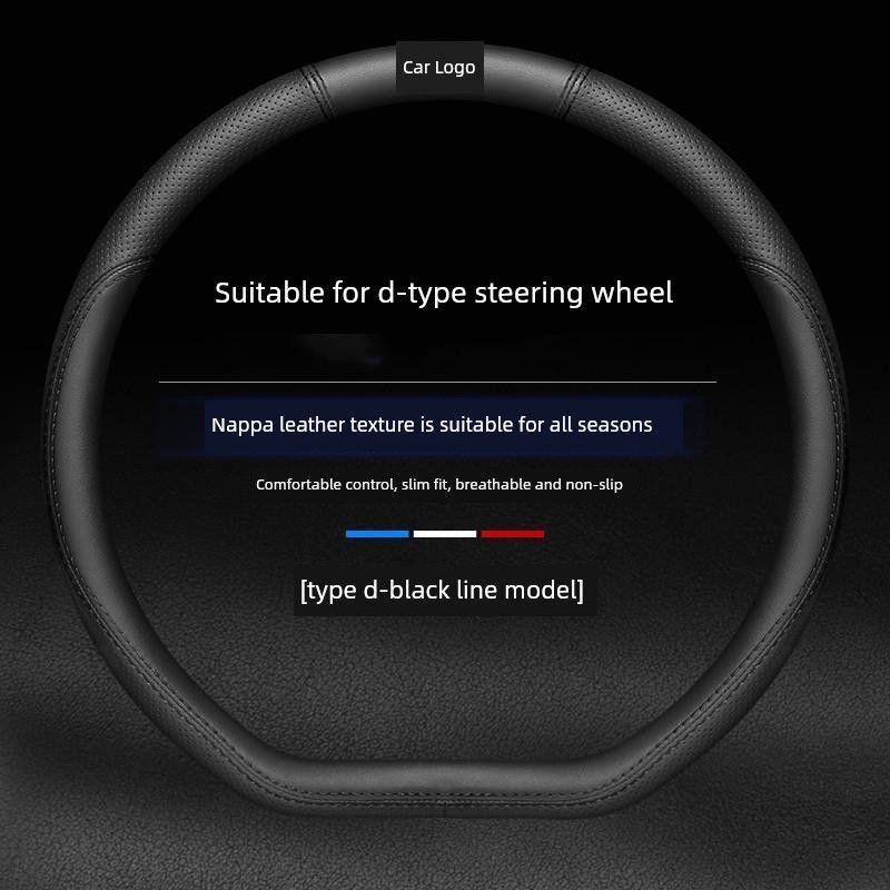 

Suitable for Byd Tang Song Plus Song Max G3 G5 Qin Pro Surui S7 F6 F3 Car Steering Wheel Cover Genuine Leather Byd - D-Type [Black Stitching] + Car Logo