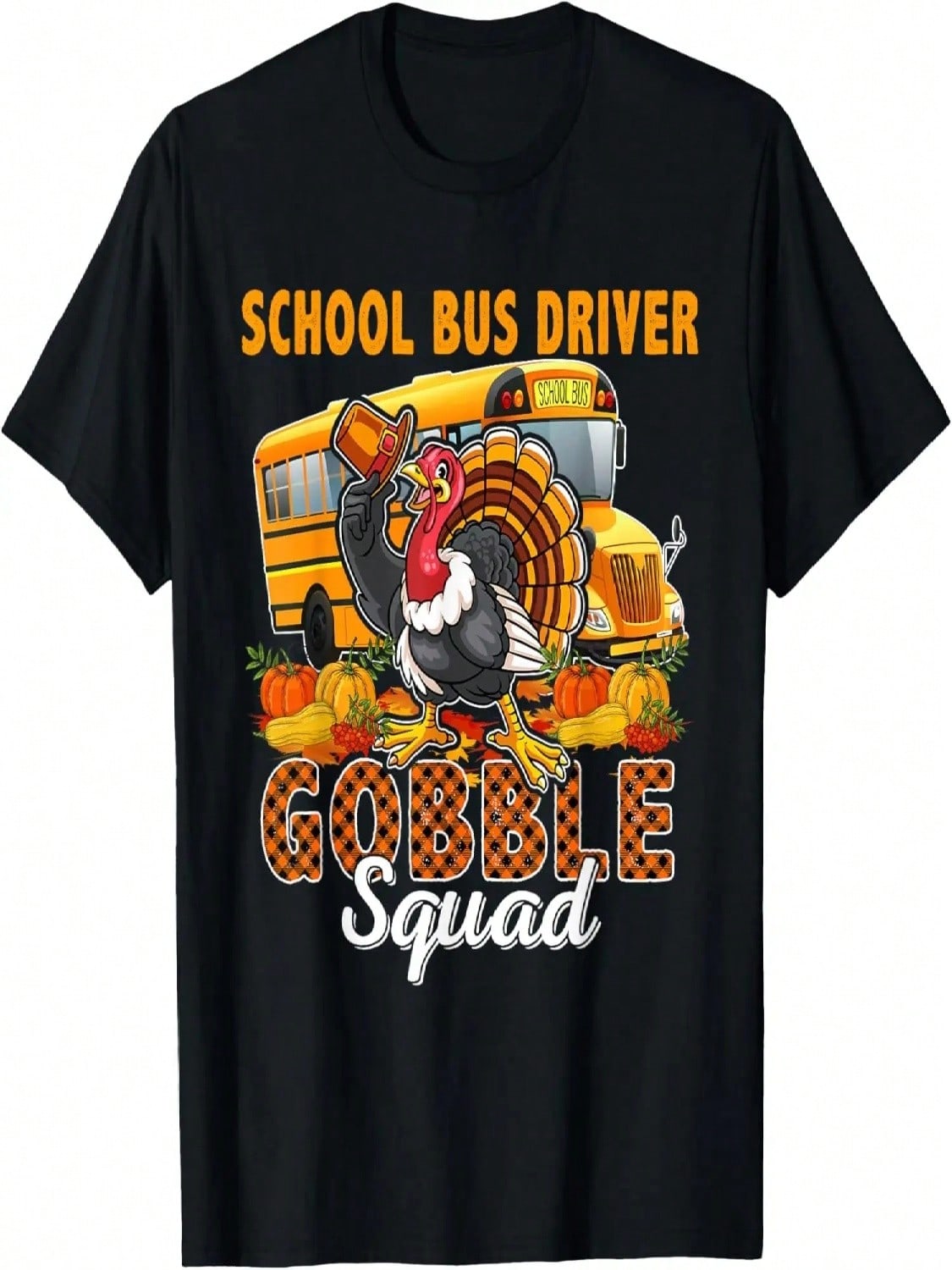 School Bus Driver Gobble Squad Thanksgiving Plaid Turkey T-Shirt S разноцветный