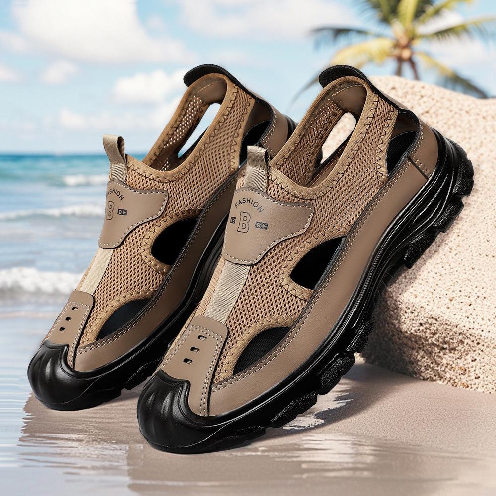 Sandals men's summer new breathable mesh hollow men's shoes men's bag head beach shoes