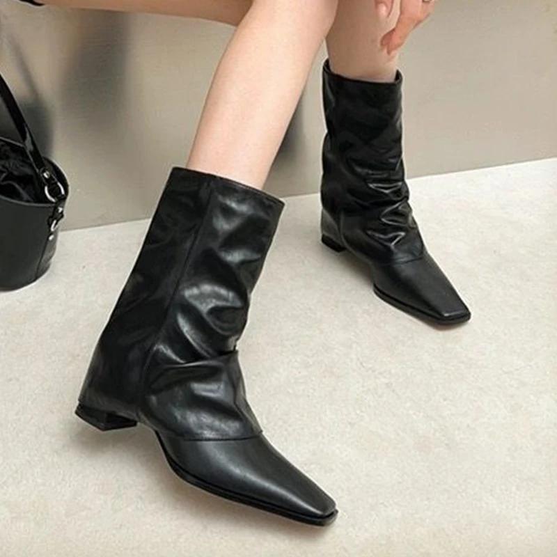 Fashion High Heels Women Ankle Boots Square Toe Sexy Designer Shoes Winter Woman 2025 Designer Chunky Pumps Goth New Chelsea Boots Mujer