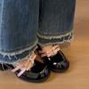 2025 New Sweet Bow Mary Jane Shoes Women's Thick Heel One Pedal Shallow Middle Heel Small Leather Shoes Women's Single Shoes