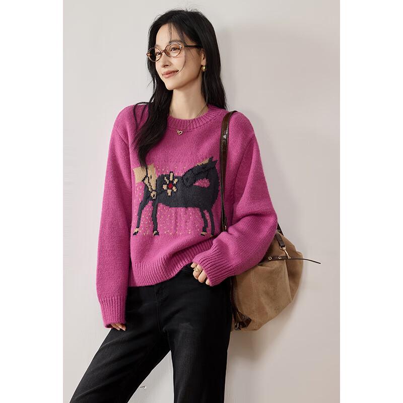VICTORIA&VERA Women's Horse Jacquard Knit Sweater