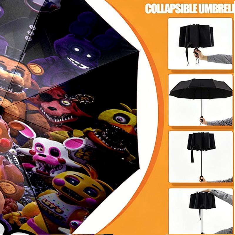 Custom Name Personalized Five Nights at Freddy's Print Umbrella, Auto Open Close, 8‑Rib Sturdy Frame, Commute Camping Hiking Use, Birthday Gift