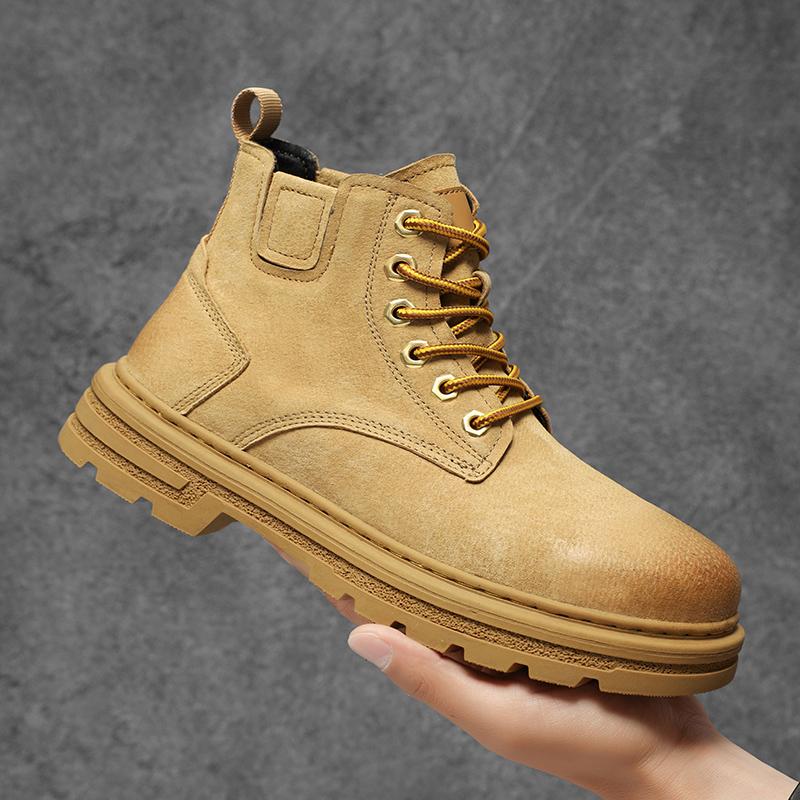Men's Ankle Boots Fashion Leather Motorcycle Boots Outdoor High Top Casual Shoes Non-slip Male Botas Walking Shoes