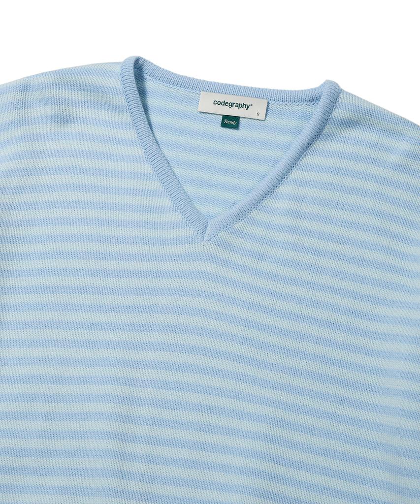 CGP (Women) V-Neck Striped Knit_Sky Blue