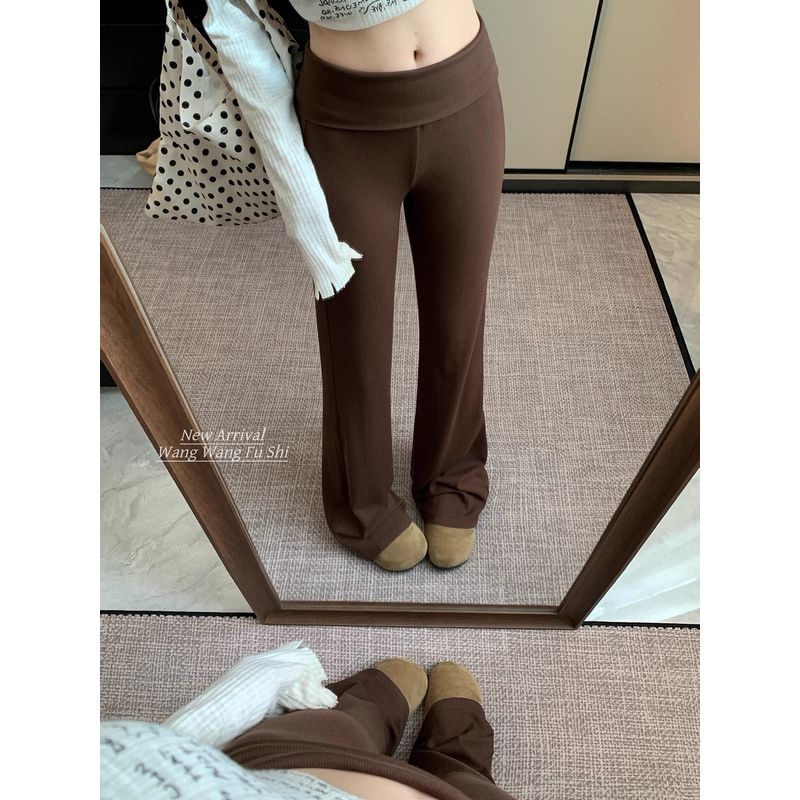 Kumikumi Stylish Pure Color Stretch Draped Casual Pants Women's Clothing Autumn Slimming Easiest for Match Bootcut Trousers Mop Pants