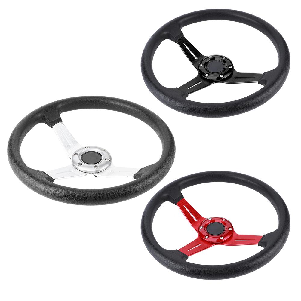 14in  Car Steering Wheel PU Leather Aluminium Alloy W/Horn Button Modified