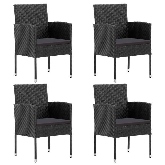 VidaXL Chaises de jardin coussins noir lot de 4 noir résine tressée, siège de jardin, chaise de balcon, chaise à dîner de 318729