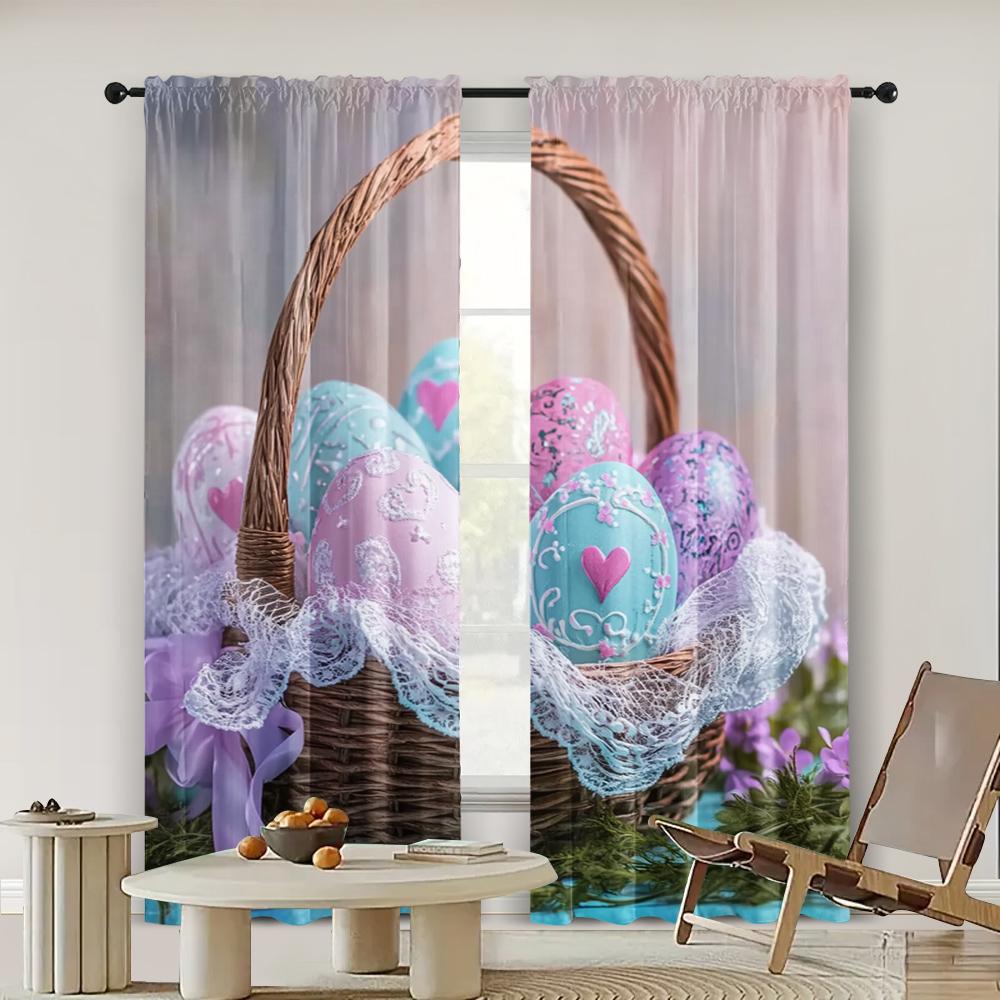 2pc    Party Window Curtains Easter Egg Fabric  Without Electricity Festive Holiday Use for room decor aesthetic
