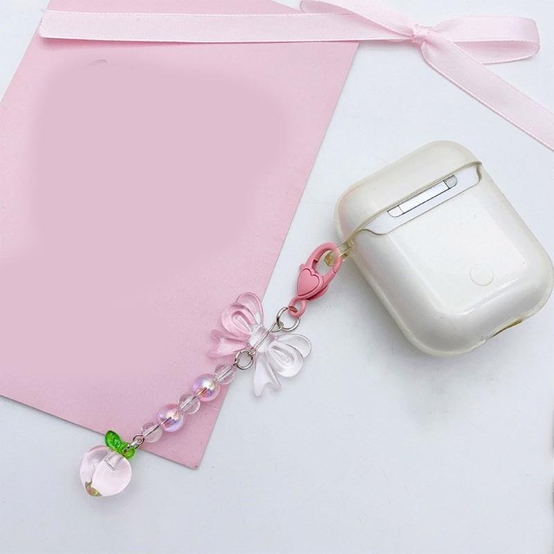 Bowknot Heart Pendant Cellphone Strap Phone Chain Detachable Beaded Phone Lanyard Handmade Keychains for Wallet Bag