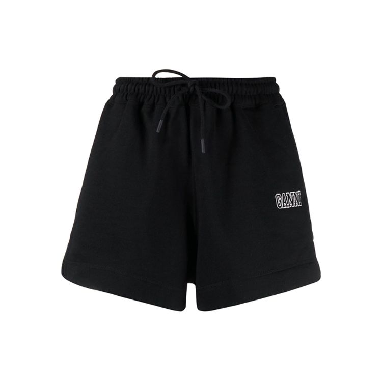 Ganni FW21 Logo Embroidered Summer Nordic Style Mid Waist Drawstring Relaxed Fit Sports Casual Shorts Women shorts Black T2924-099