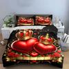 Golden Crown Red Heart Rose Bedding Set Romantic King Queen Heart Floral Ribbon Print Elegant 3pc For Couple Wedding Bedroom