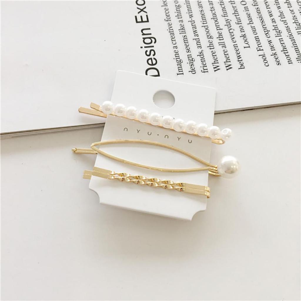 4Pcs/Set Sweet Faux Pearl Metal Barrette Women Hair Side Clip Hairpin Headwear