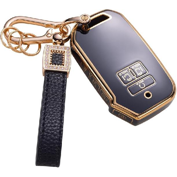 for Toyota Key Fob Cover with Leather Lanyard, Car Key Fob Case Compatible with 2018- Camry RAV4 Highlander Avalon C-HR Prius Corolla GT86 Smart Key