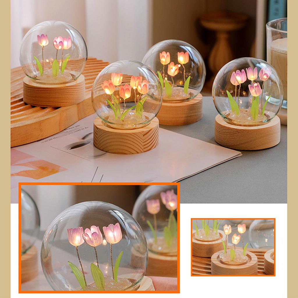 Flower Night Light Tulip Night Lamp Home Decoration Night Light Bedside Light for Office Bedroom Purple