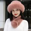Women's Hat Faux Fox Fur Hat Winter Extra Thick Ladieswear Style Mongolian Beret Scarf and Baotou Basin Hat Wind and Snow Hat