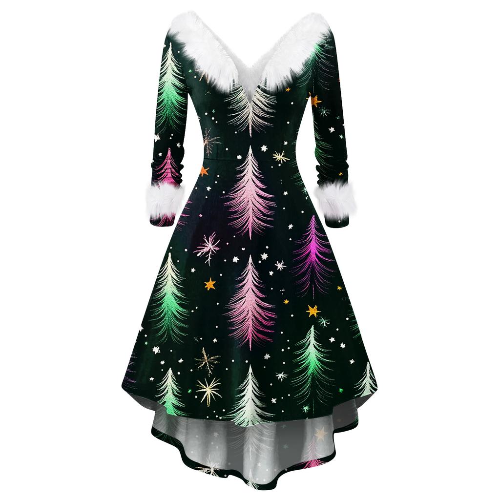 Women's Fashionable Casual Fitted Christmas Print Party Long-Sleeved Dress