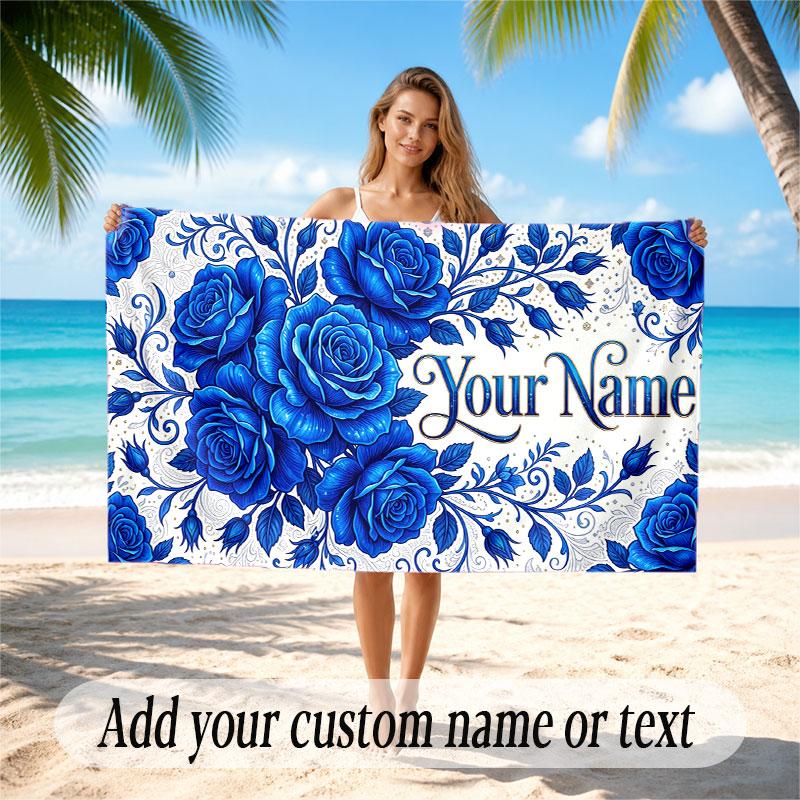 Floral Garden Theme Soft Beach Towel Personalized Custom Name Text Towel Portable for Beach Pool Travel