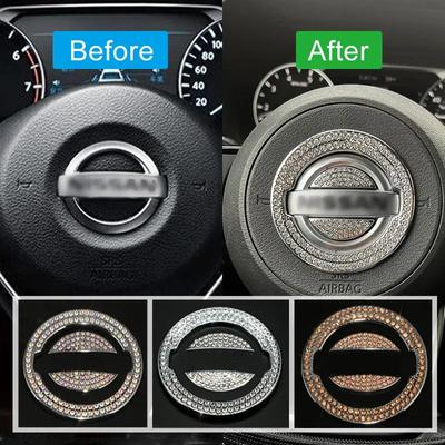 Bling Car Steering Wheel Diamond Emblem Decal Decoration Cover DIY Sticker Car Accessories for NISSAN Maxima,Altima,Sentra,Rogue