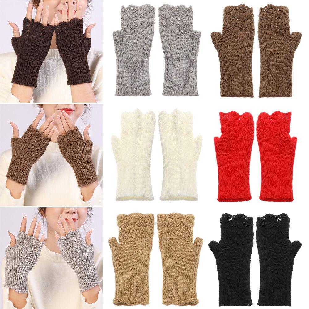 Mitaines élastiques douces sans doigts d'hiver, gants tricotés, chauffe-bras chauds épais