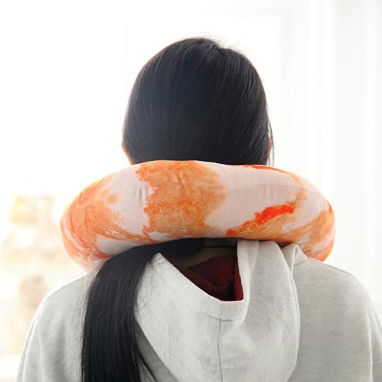 3D Shrimp Eggplant U Shaped Cushion Stuffed Plush Neck Travel Home Bed Toy