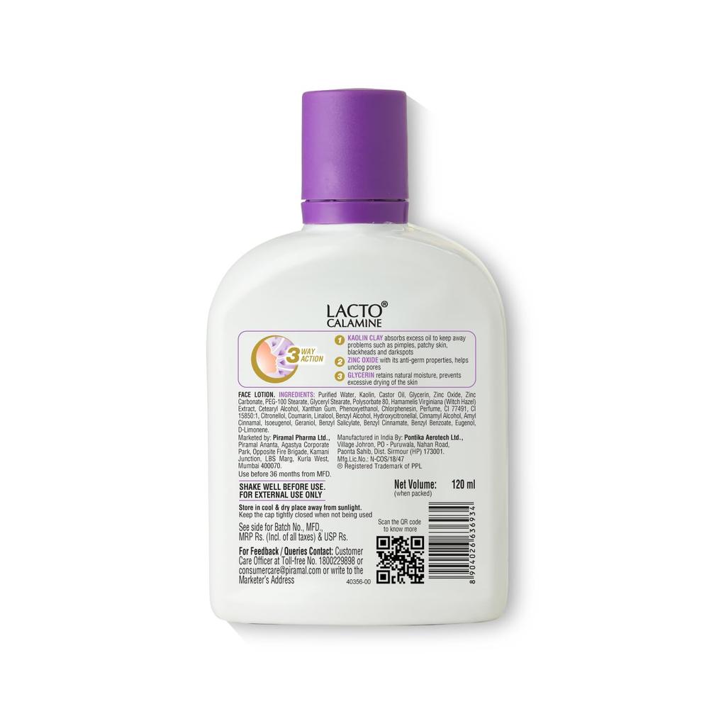 Lacto Calamine Face Lotion Oily Skin Control 120ml Daily Moisturizer With Kaolin Clay Zinc Oxide Glycerine Absorbs Excess Oil  Pack of 2