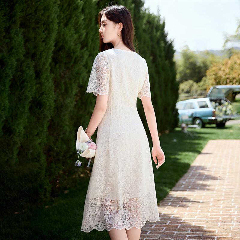 Xiangying Women's French Style Lace V-Neck Crochet Dress