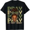 Christian 'Pray On It' Graphic T-Shirt, Unisex Afro Woman Print Crew Neck Tee with Short Sleeves and Relaxed Fit