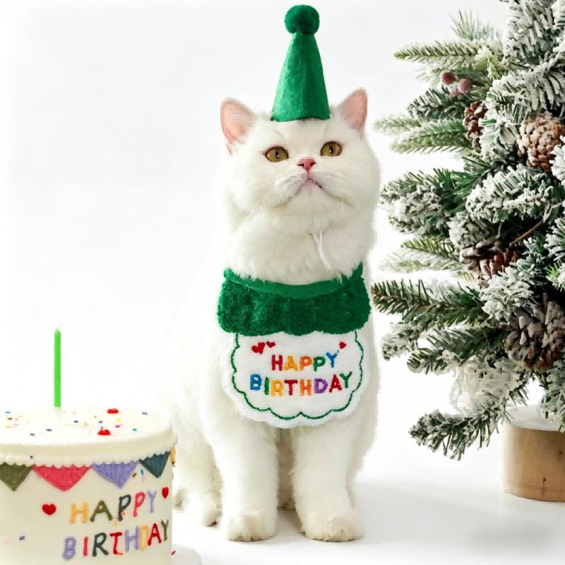 8sets Pet Birthday Party Supplies Small Hat Bib Decoration Saliva Towel Ins-Style Dog Cat Happy Birthday Felt Hat