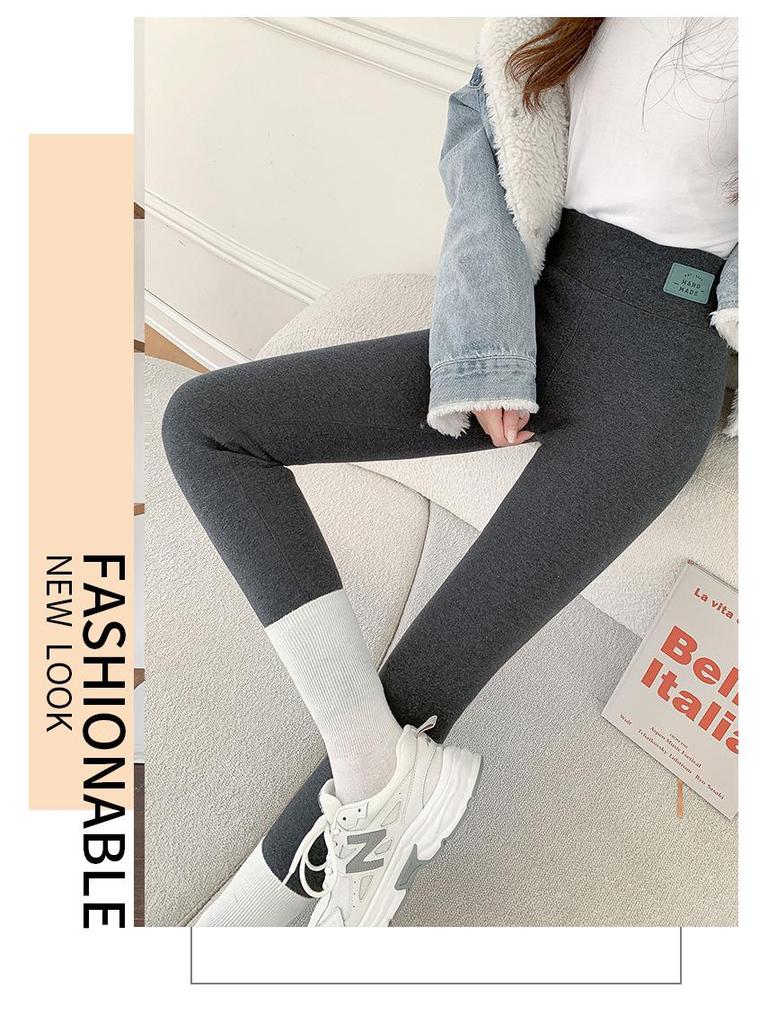 Women's Plus Size Fleece-Lined Lambswool Yoga Pants - Warm Cotton for Autumn/Winter Fitness