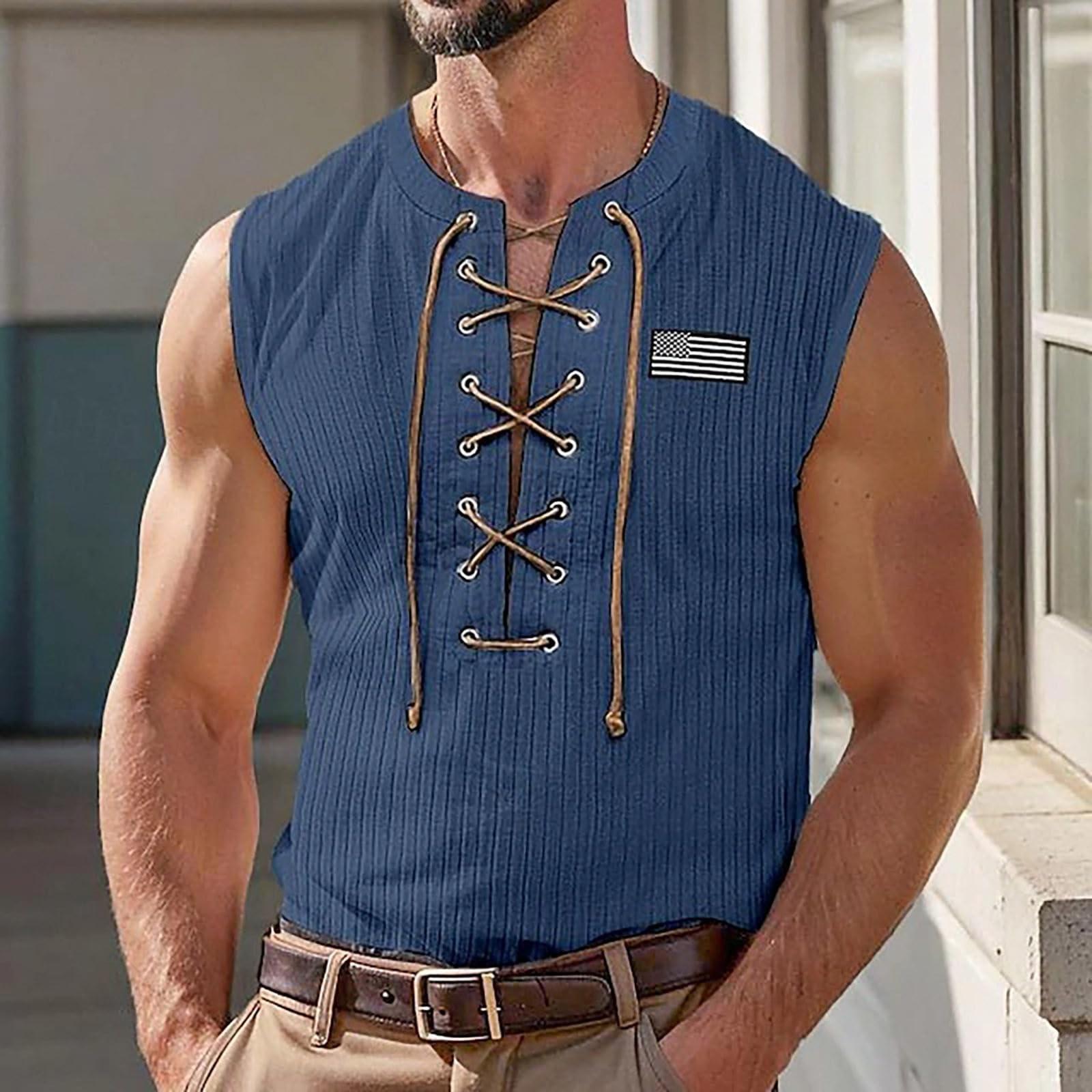 

Мужская футболка в стиле ретро с V-образным вырезом, шнуровкой, вышивкой, с короткими рукавами XXXL тёмно-синий