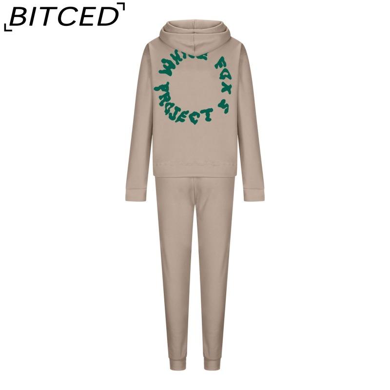 BITCED Women's Spring/Autumn/Winter Sweatshirt Set Foam-Printed Fashion Sports Long-Sleeved Hooded Sweatshirt
