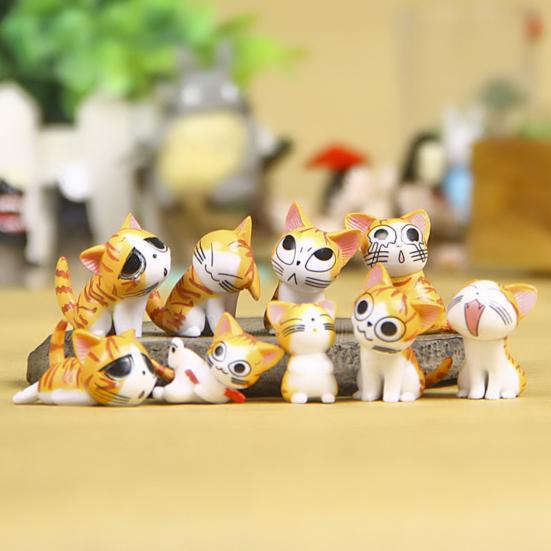 9Pcs Cartoon Cat Figure PVC Kitten Statue Mini Animal Figurine Home Office Desktop Decoration