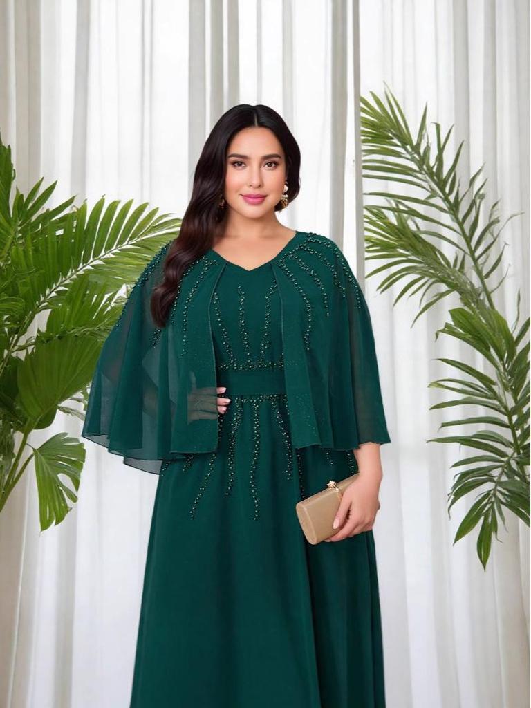 Dubai Luxe Pärl- och Paljettklänning, Smaldesignad Bröllopsklänning, Stora Storlekar Finns