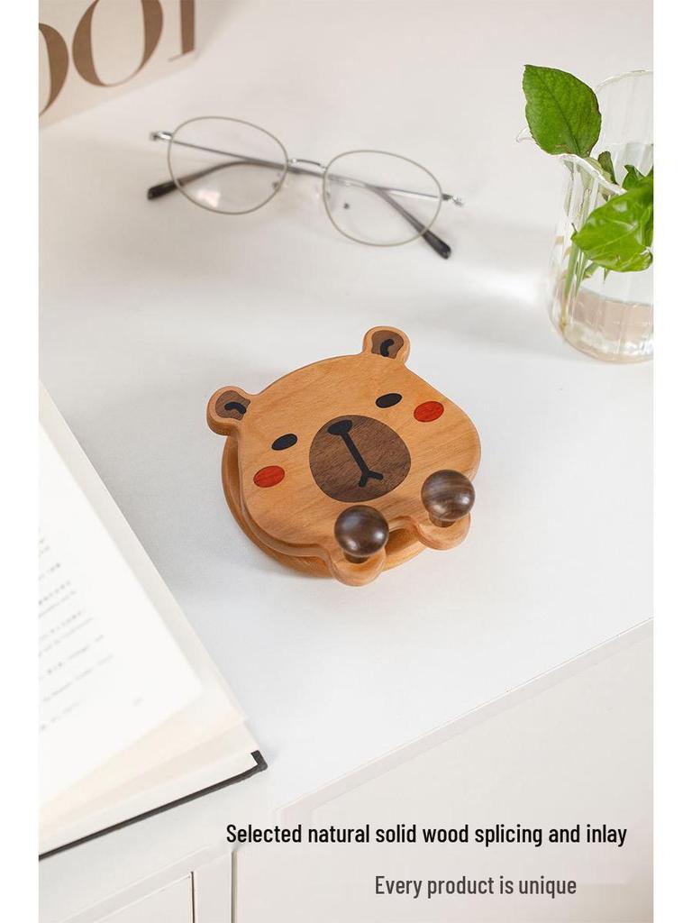 Capybara-Shaped Wooden Phone Holder: Handcrafted Multi-Wood Desktop Gift