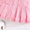 Kids Casual Denim Outfit, 2-Piece Frayed Edge Vest and Pleated Skirt
