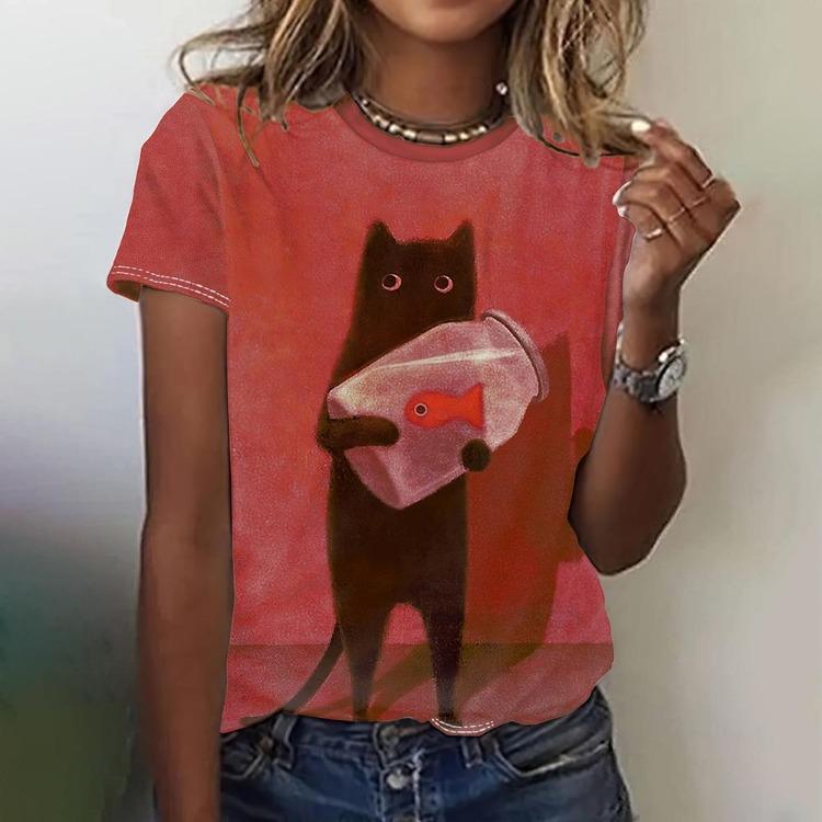 Kawaii Funny Animal Graphic Women's T Shirts Casual Oversize Short Sleeve Top Female Fashion Clothing Ladies