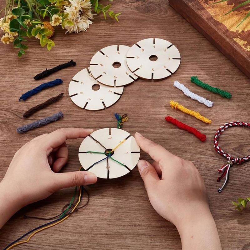 Round Handmade Weaving Board for Bracelets Crafting Portable Sturdy Wood Designs