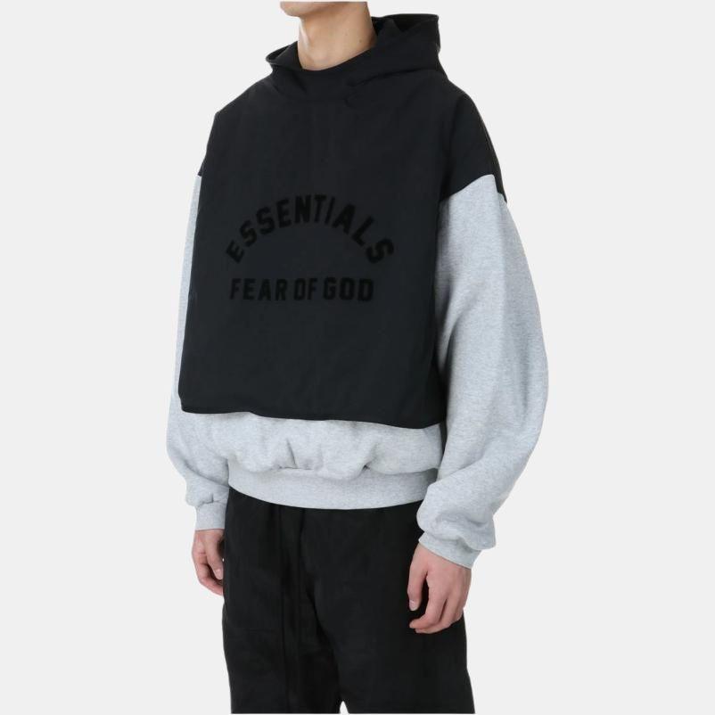 Fear of God Essentials Nylon Fleece Hoodie 'Light Heather Grey Jet Black' Men's 202SP244326F