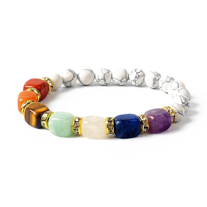 Natural Stone 7 Chakra Bracelets Reiki Healing Energy Hematite Tiger Eye Beaded Elastic Bracelets for Women Girls Yoga Jewelry
