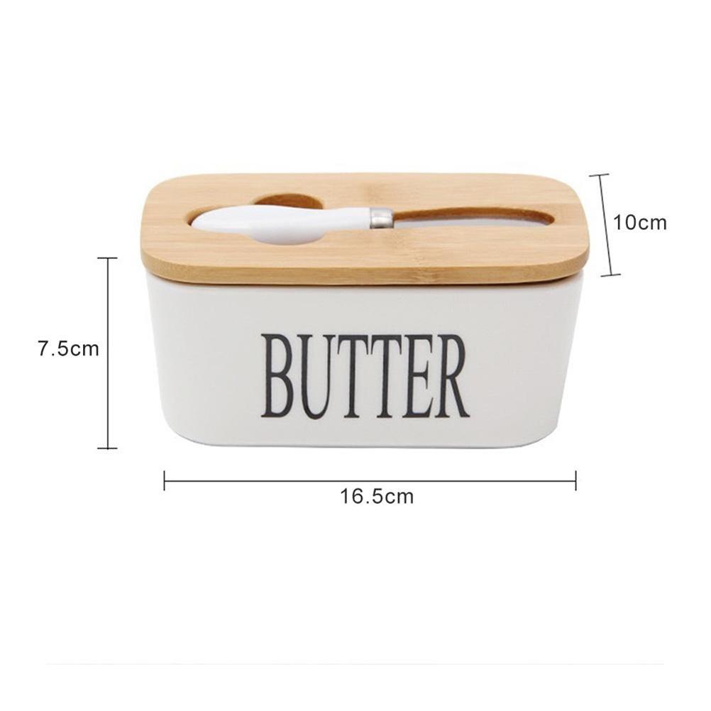 Butter Sealing Box Ceramic Butter Plate Wooden Lid and Cutter Cheese Storage Tray Butter Dish Container Box