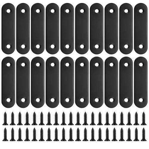 Set of 20 Stainless Steel Flat Brackets, 60x16x2mm, Black, for Furniture Fixing, Shelf Brackets, I-Shaped Brackets, and Reinforcement Plates.