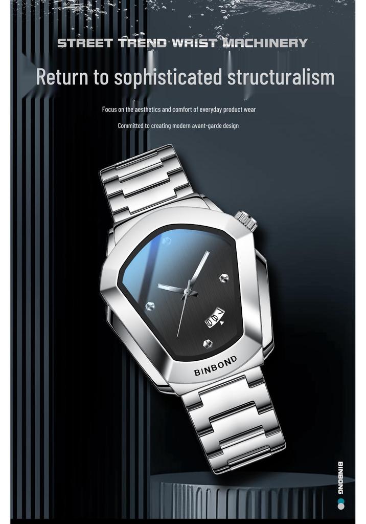 BINBOND Rhombus Alloy Men's Quartz Watch - Douyin Trendy Couples Edition