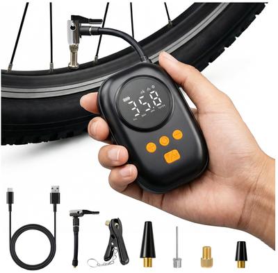 Pompe à Vélo Électrique Ultra-Compacte Oziral, Max 120 PSI, Portable, Compatible avec les Valves Presta, Américaines et Britanniques, Lumière LED, Pression Numérique D
