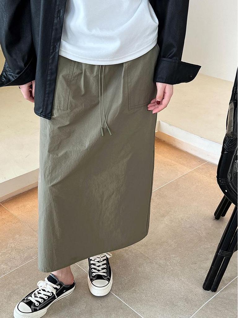 LUXI 2025 Retro High-Waisted Drawstring Cargo Mini Skirt