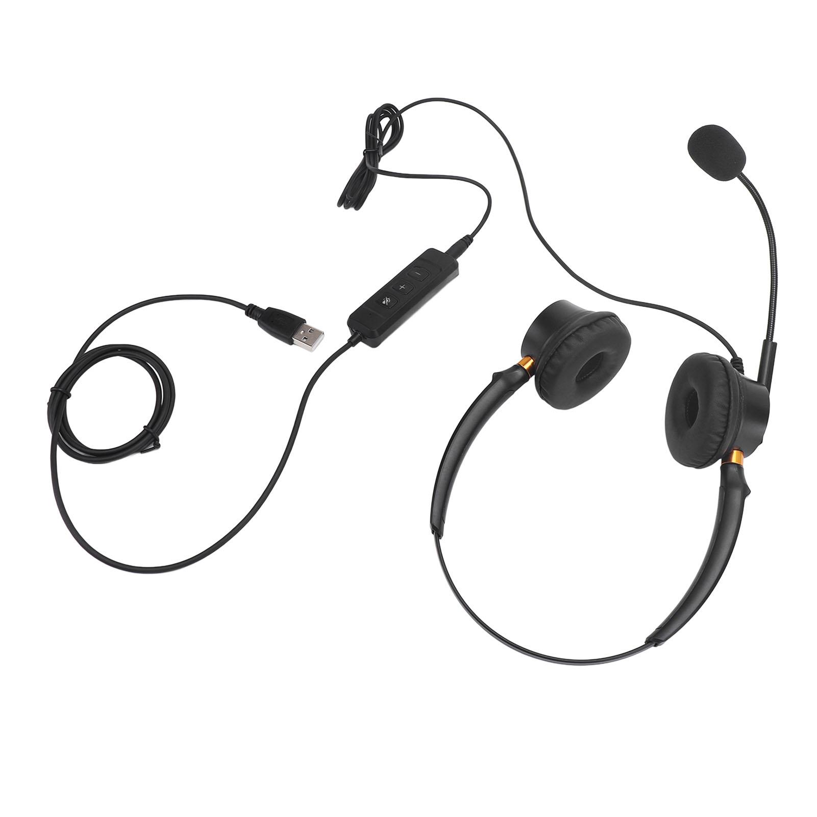 

Гарнитура с шумоподавляющим микрофоном USB с двумя наушниками и регулировкой громкости для офисного телефона