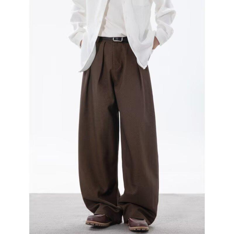 Old money wind double pleated pants men's and women's autumn trendy brand retro Maillard wide-leg pants versatile thickened casual pants