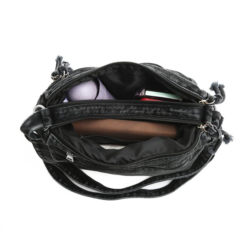 Vintage džínová taška přes rameno Dámská crossbody taška Vícekomorová taška pro maminky